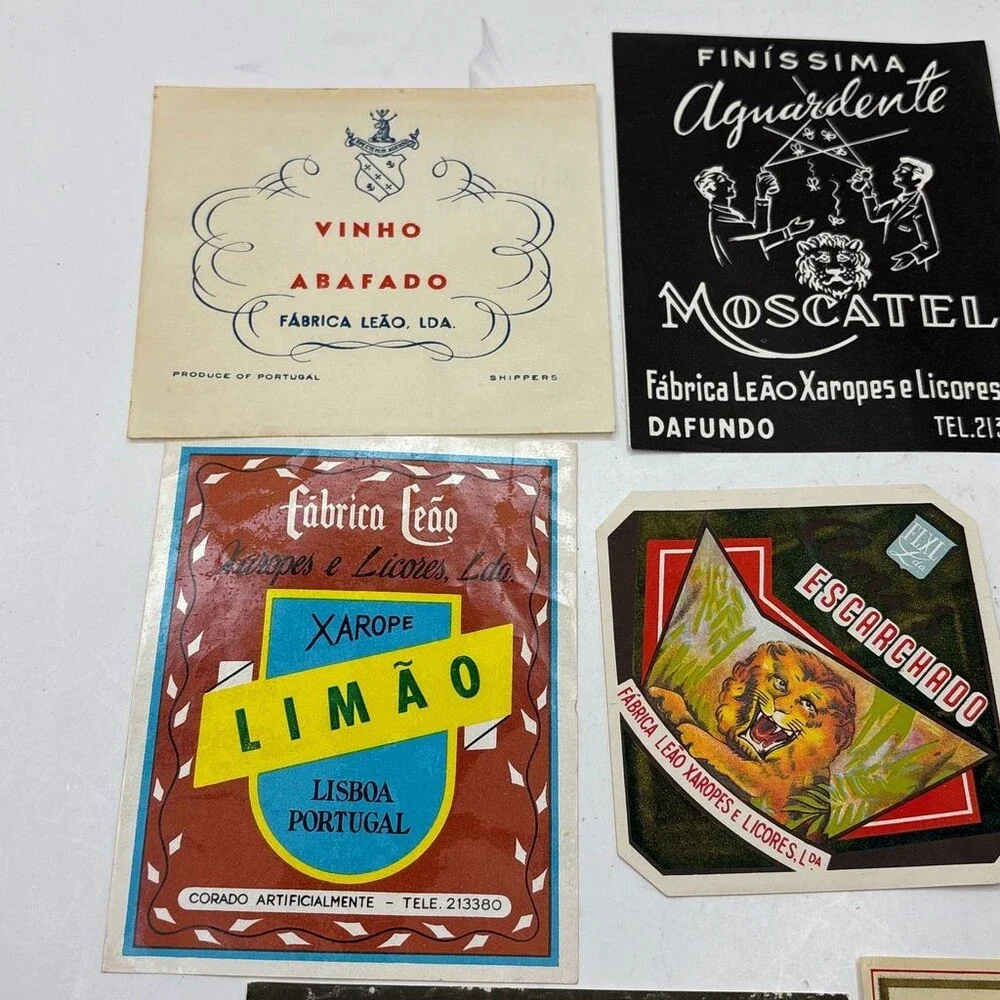 Vintage Portuguese Liquor Bottle Labels Abafado Moscatel Limão Oporto - Lot of 8